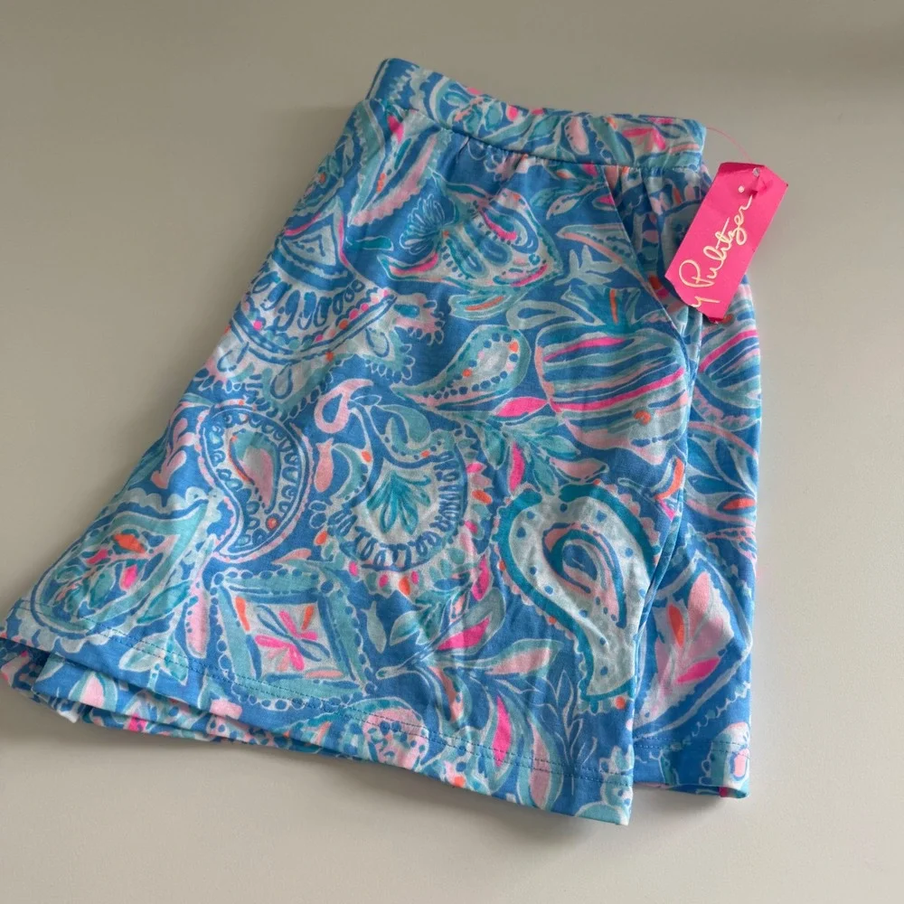 Lilly Pulitzer Ygritte Shorts Zanzibar Blue Fish Kiss NWT Girls XL preppy bright